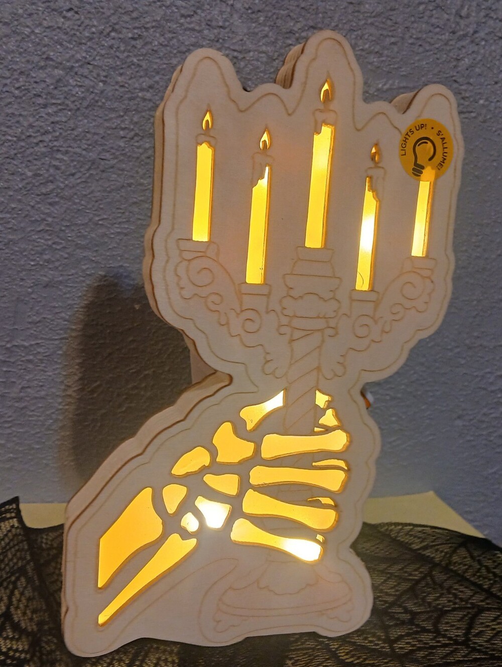 New LED Plywood Halloween Decor - Skeleton Hand/Candles